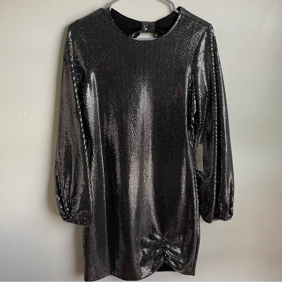 Saylor Mini Dress Metallic Silver Black Back Cut Out NWT Sz XS Polina Disco - Picture 6 of 11